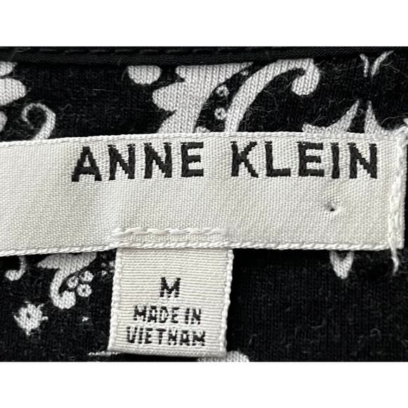ANNE KLEIN CAP SLV, V-NECK, PULL-OVER BLOUSE, WOMENS, M-BLACK/WHITE ABSTR, TULLE - Picture 10 of 12